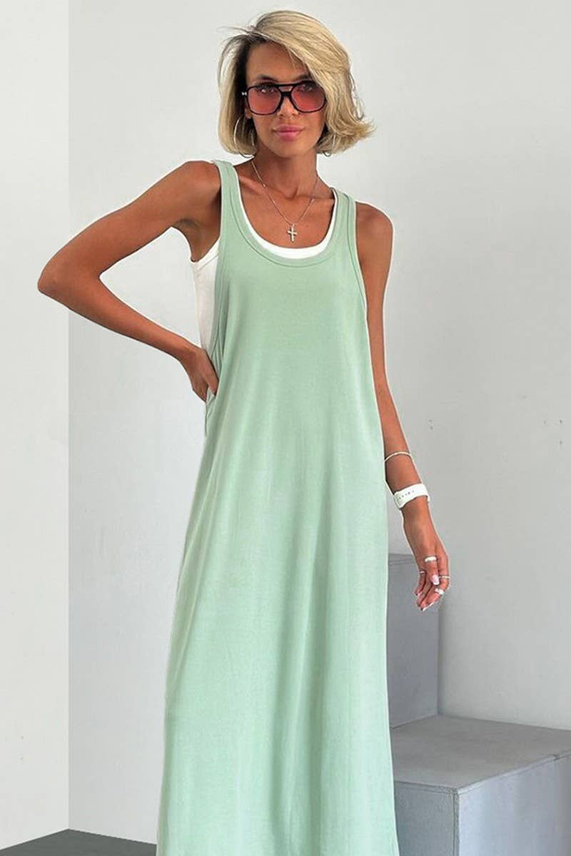 CWSPJ0354_KNITTED CAMISOLE NIGHTDRESS VEST TWO-PIECE SET