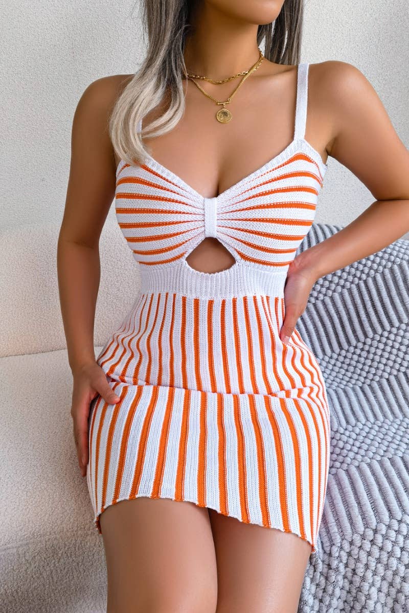 CWDHL0517_KNITTED STRIPED HALTER DRESS WITH HIP WRAP