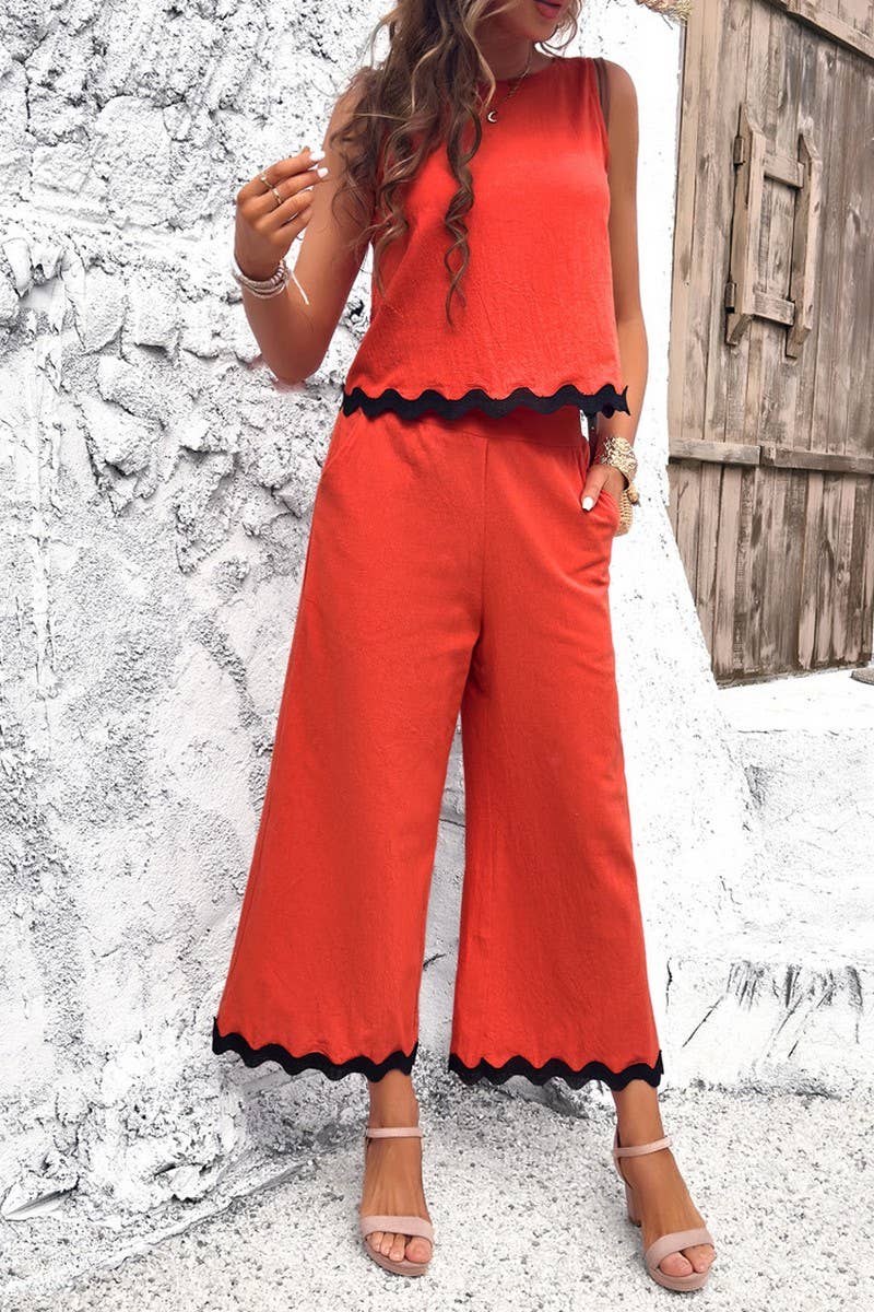 CWSTB0450_Round Neck Sleeveless Top Cropped pants Set