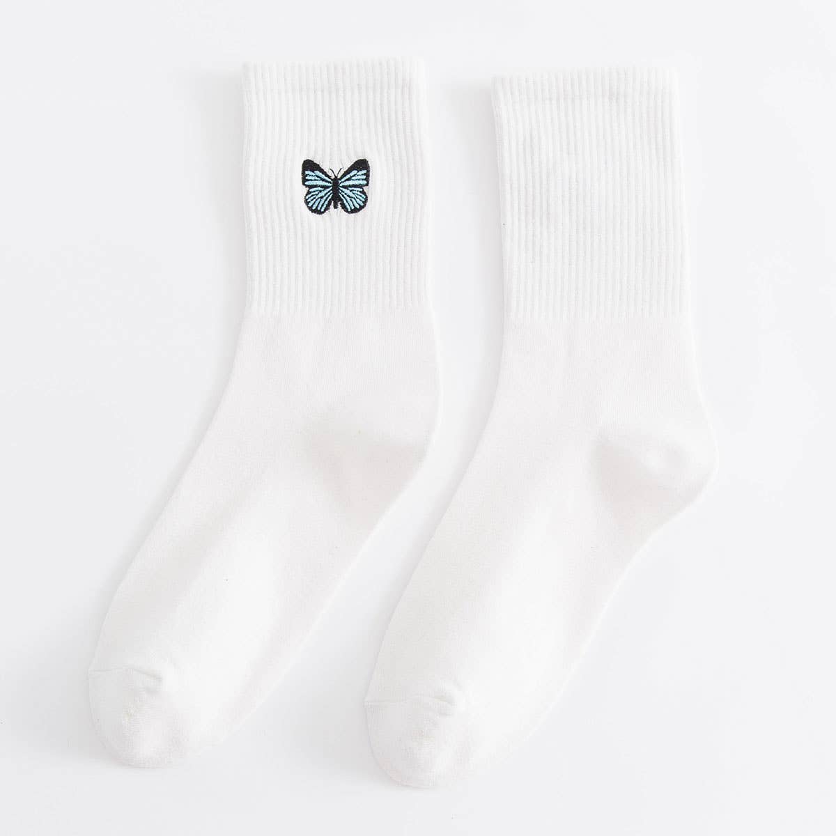 Butterfly Embroidery Crew Socks For Womens_CWMS085
