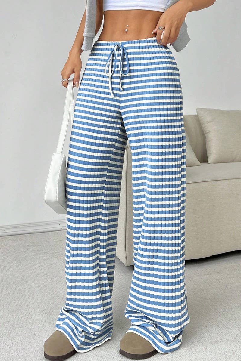 CWBLP1991_CASUAL STRIPED SOLID ELASTIC STRAIGHT PANTS