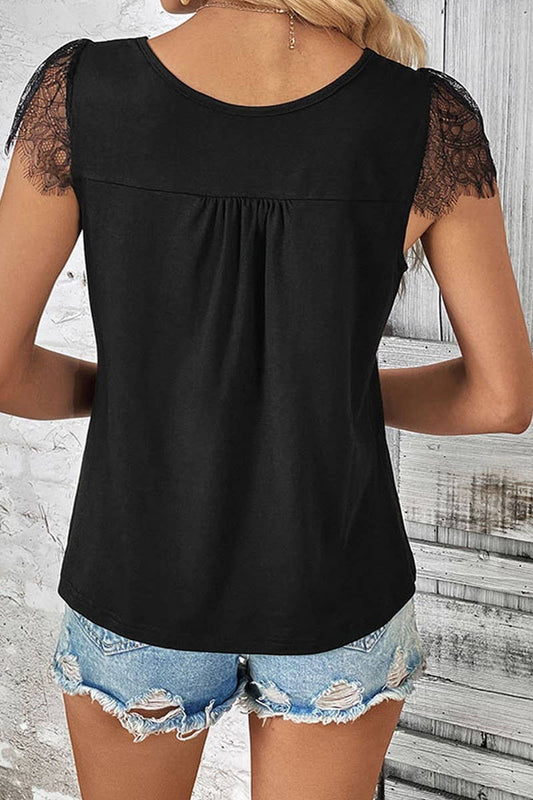 CWTTSL0221_V-Neck Lace Detailed Sleeveless Top