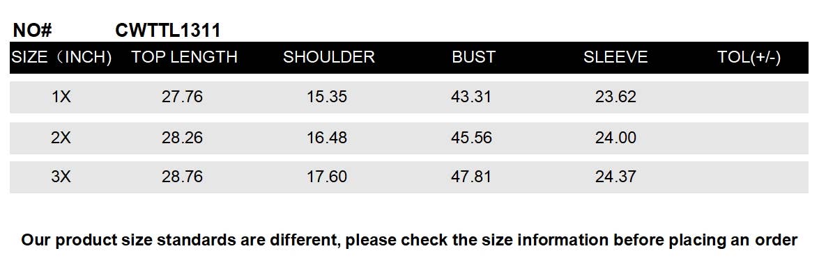 CWTTL1311_PLUS Size V-Neck Long Sleeve Pullover Top