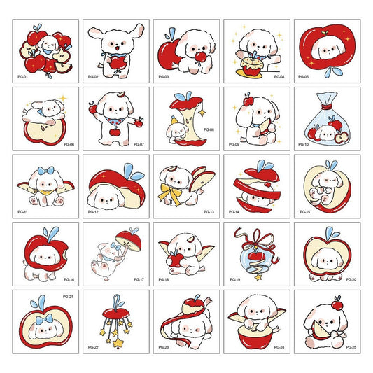 Cute Dog & Apple Tattoo Stickers for Kids