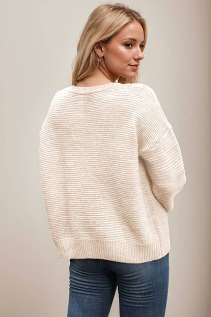 CWOCAL2209_V-NECK BUTTON LONG-SLEEVED SWEATER CARDIGAN