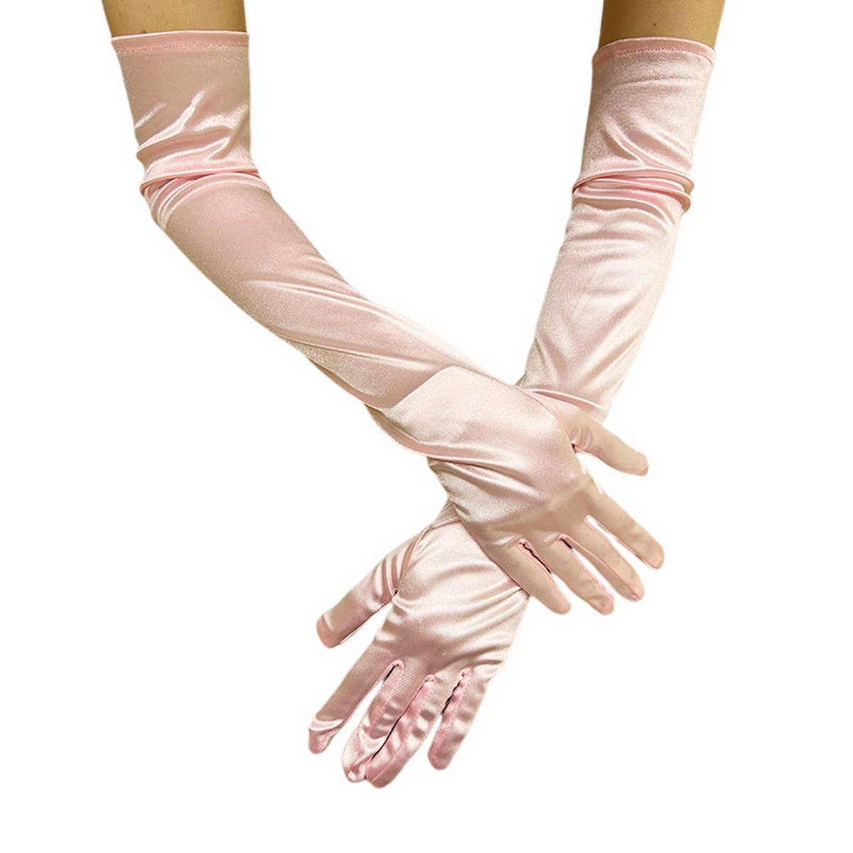 CWAG0289_1 PAIR LONG GLOVES WOMEN SATIN GLOVES