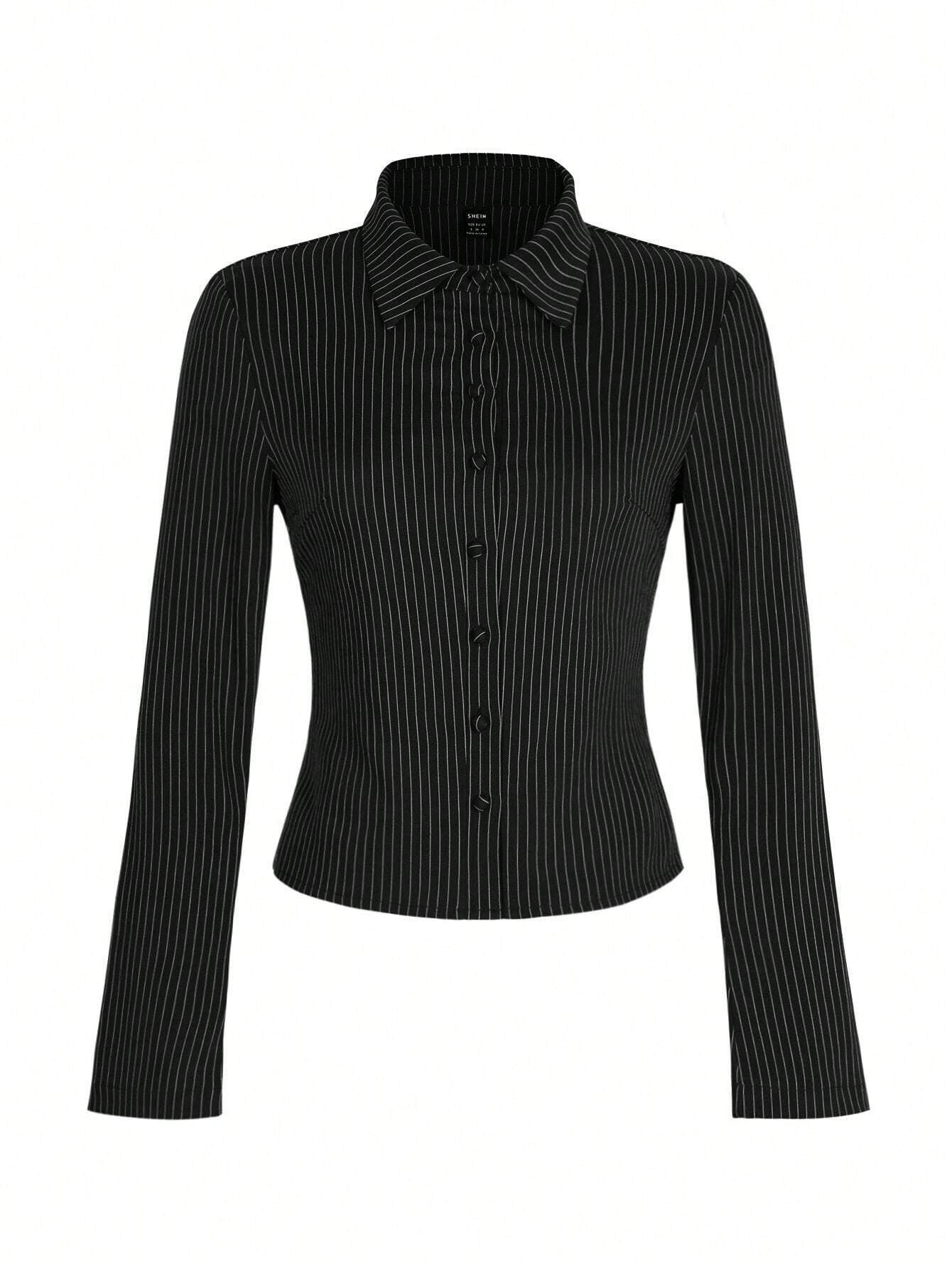 Fashionable V-neck striped long-sleeved shirt