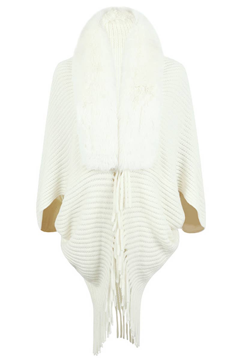 CWOCAS0010 Shawl Wrap Faux Fur Cape Cardigan Sweater