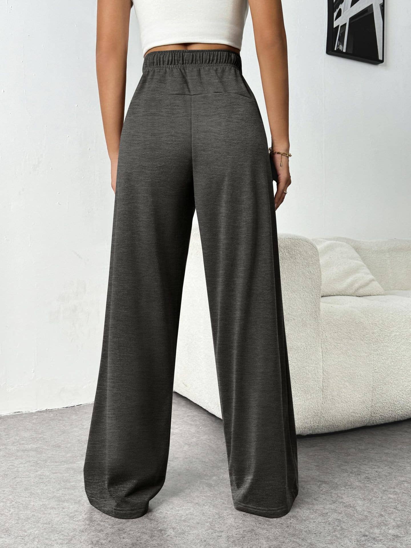 ELASTIC-WAIST CASUAL STRAIGHT LEG WIDE-LEG PANTS