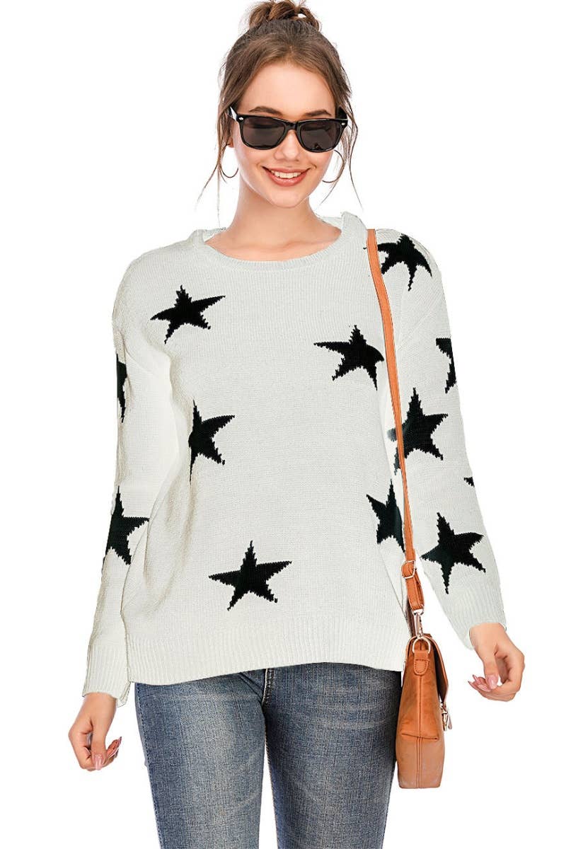 CWOSWL5201__AUTUMN STARS LONG-SLEEVED CREW NECK SWEATER