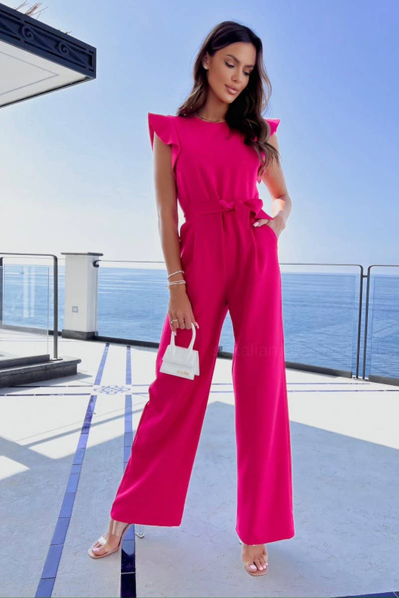 CWSJS1250_COMMUTER LACE-UP SHORT SLEEVE HIGH WAIST JUMPSUIT