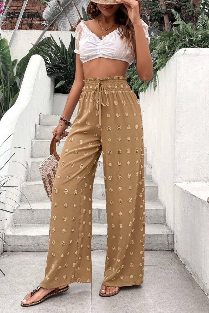 CWBLP0686_HIGH WAIST JACQUARD WIDE LEG CASUAL LONG PANTS