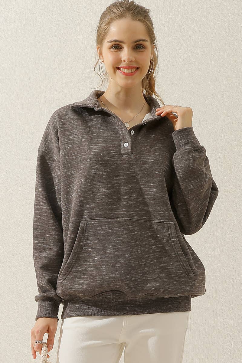 CWTTL904-P_PLUS SIZE BOTTON COLLAR SWEATSHIRT WITH POCKET
