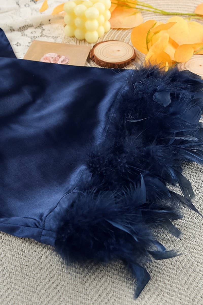 CWSPJ0315_FAUX SILK STITCHING FEATHER CARDIGAN LACE-UP ROBE