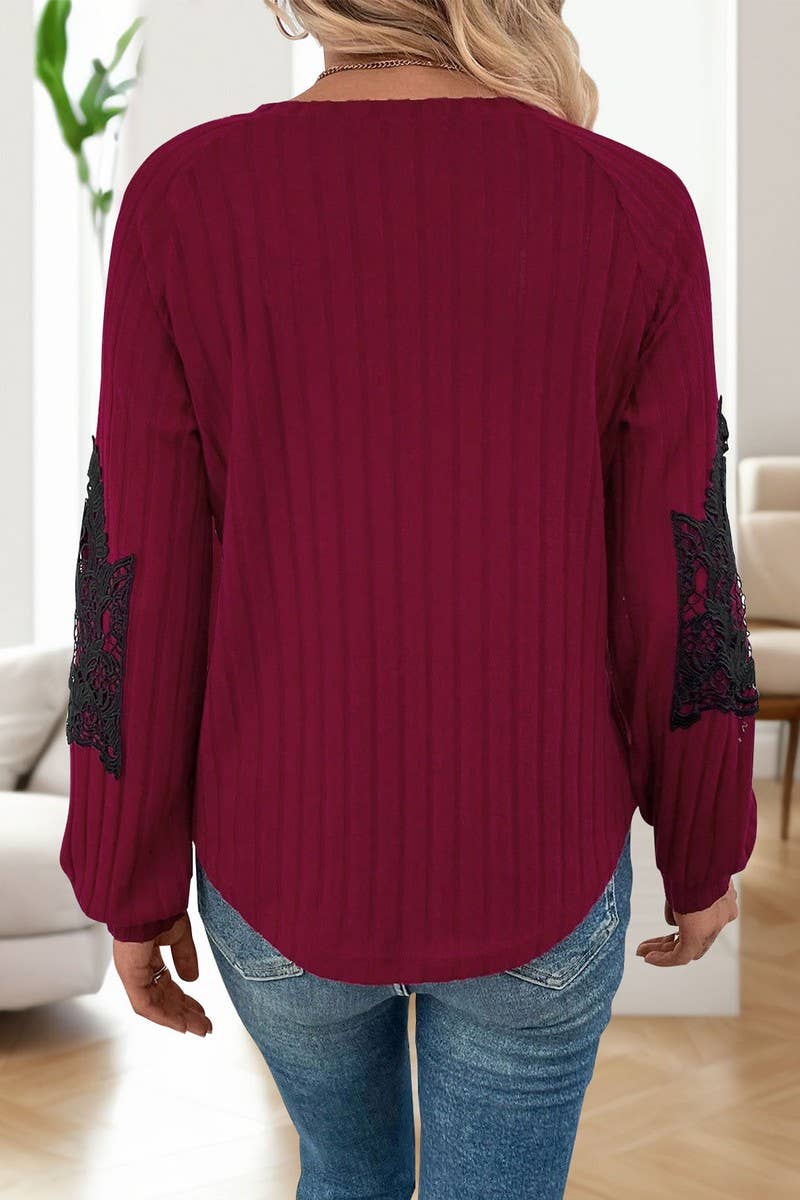 CWOSWL6823_NEW LACE STITCHING SOLID COLOR SWEATER