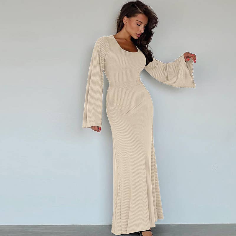 BIG PIT STRIP LONG SLEEVE U-NECK DRESS