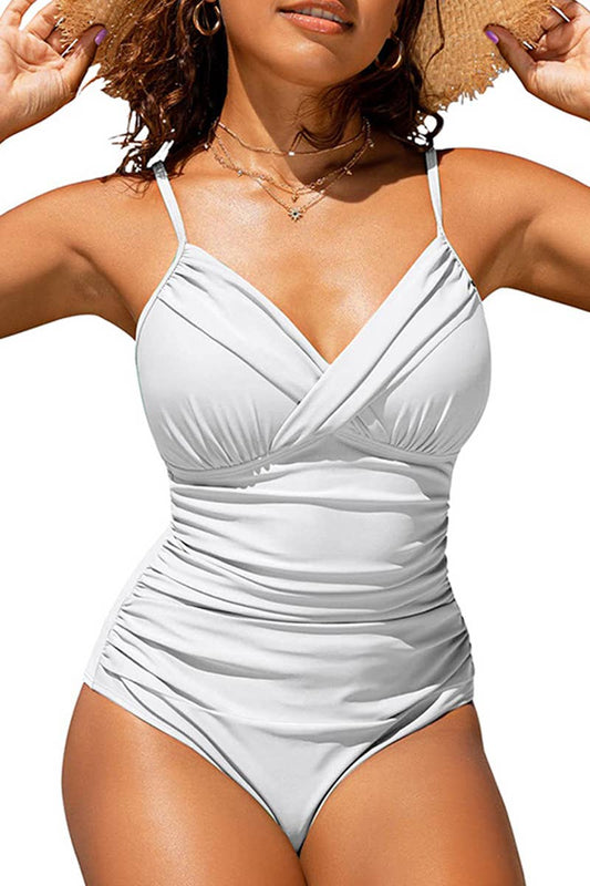 CWMW0805_CROSS COLORED PLEATED ONE-PIECE SWIMSUIT