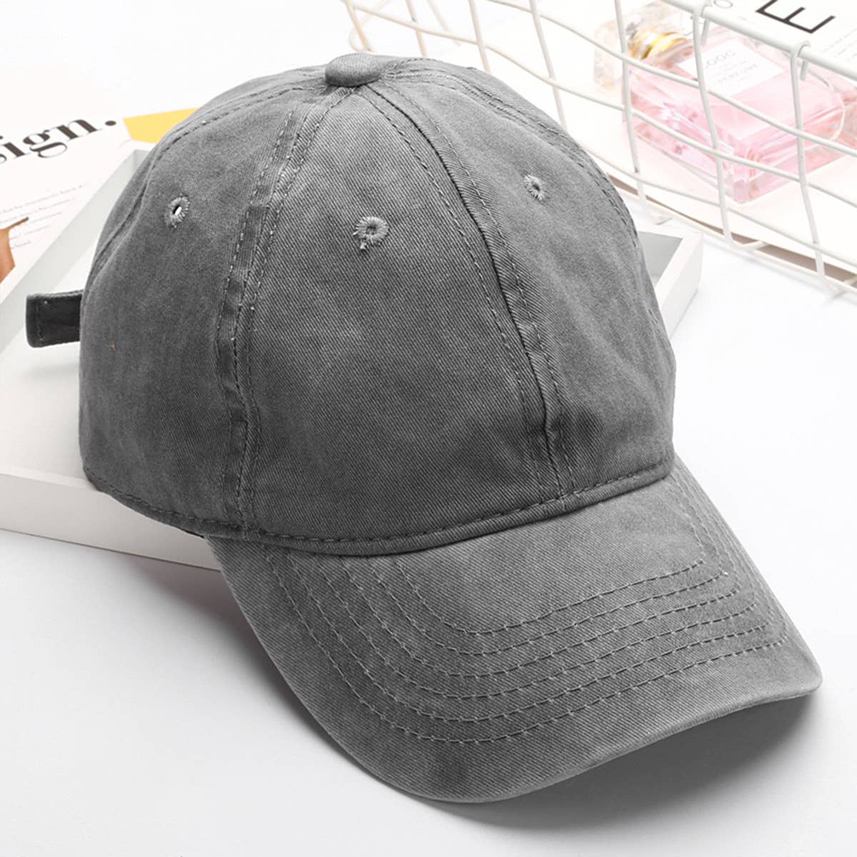 Washed Distressed Plain Cotton Baseball Cap_CWAH1854