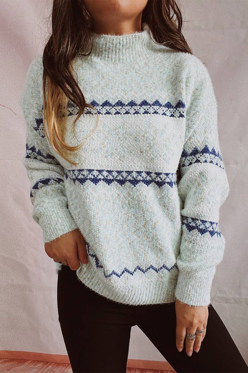 Chenille snowflake jacquard half turtleneck sweater
