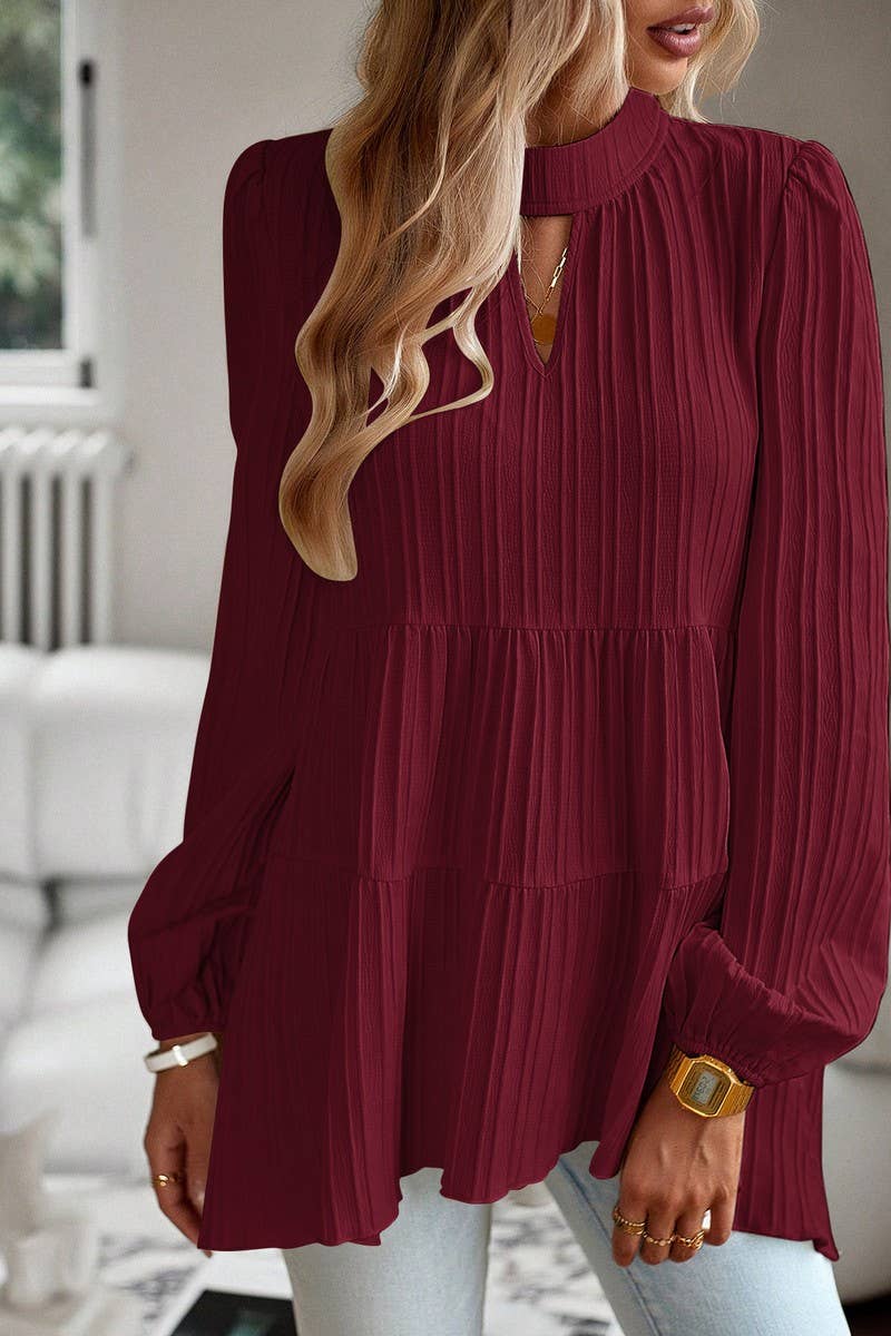 CWTBLL2768_HALF TURTLENECK WAVY LONG SLEEVE TOP
