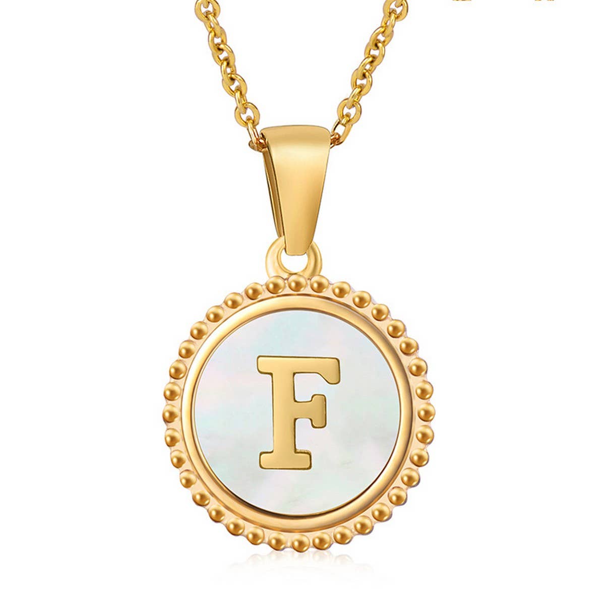 CWAJE1940_Simple Round White Shell Letter Necklace