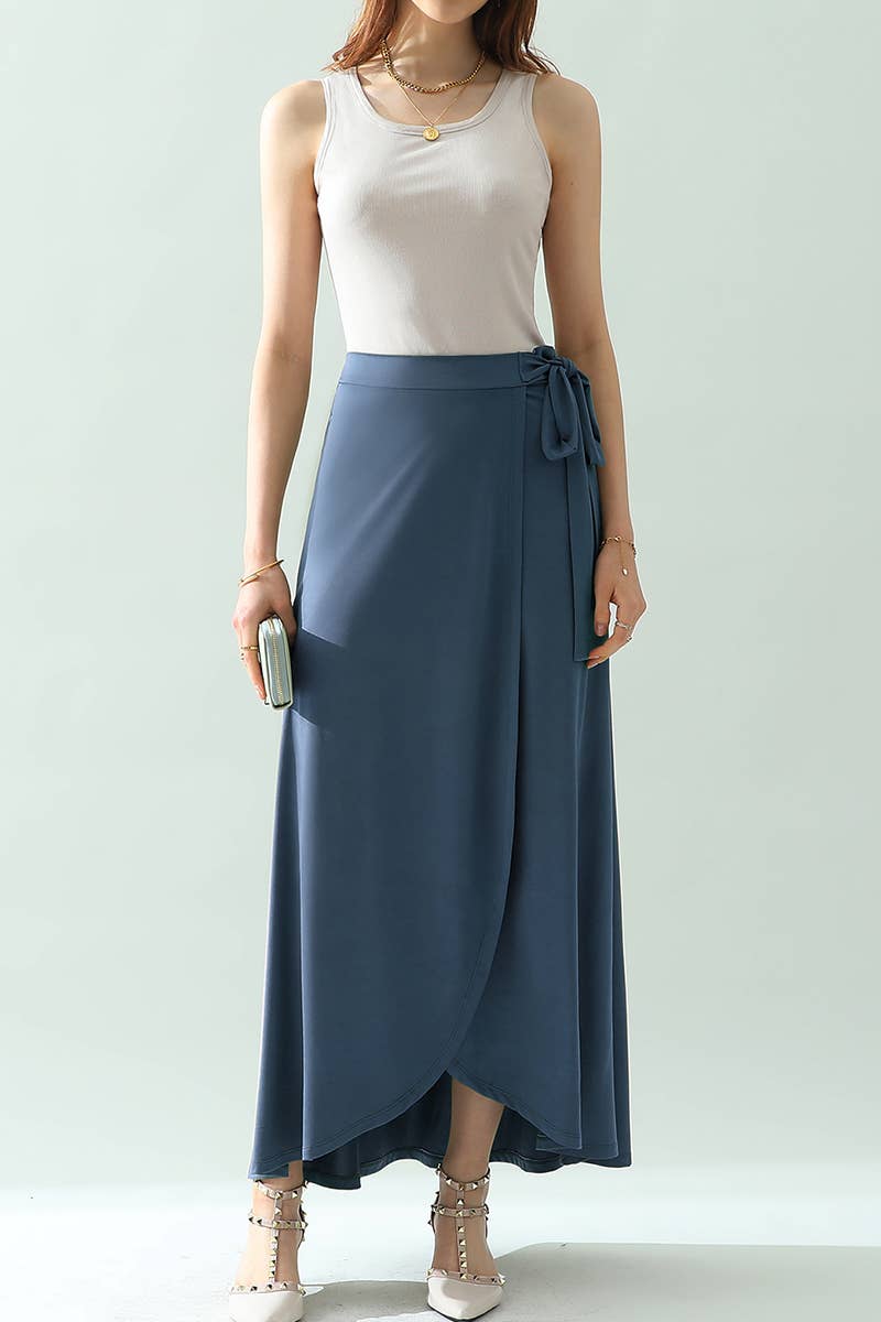 CWBLS117_High Waisted Maxi Wrap Skirts with Slit
