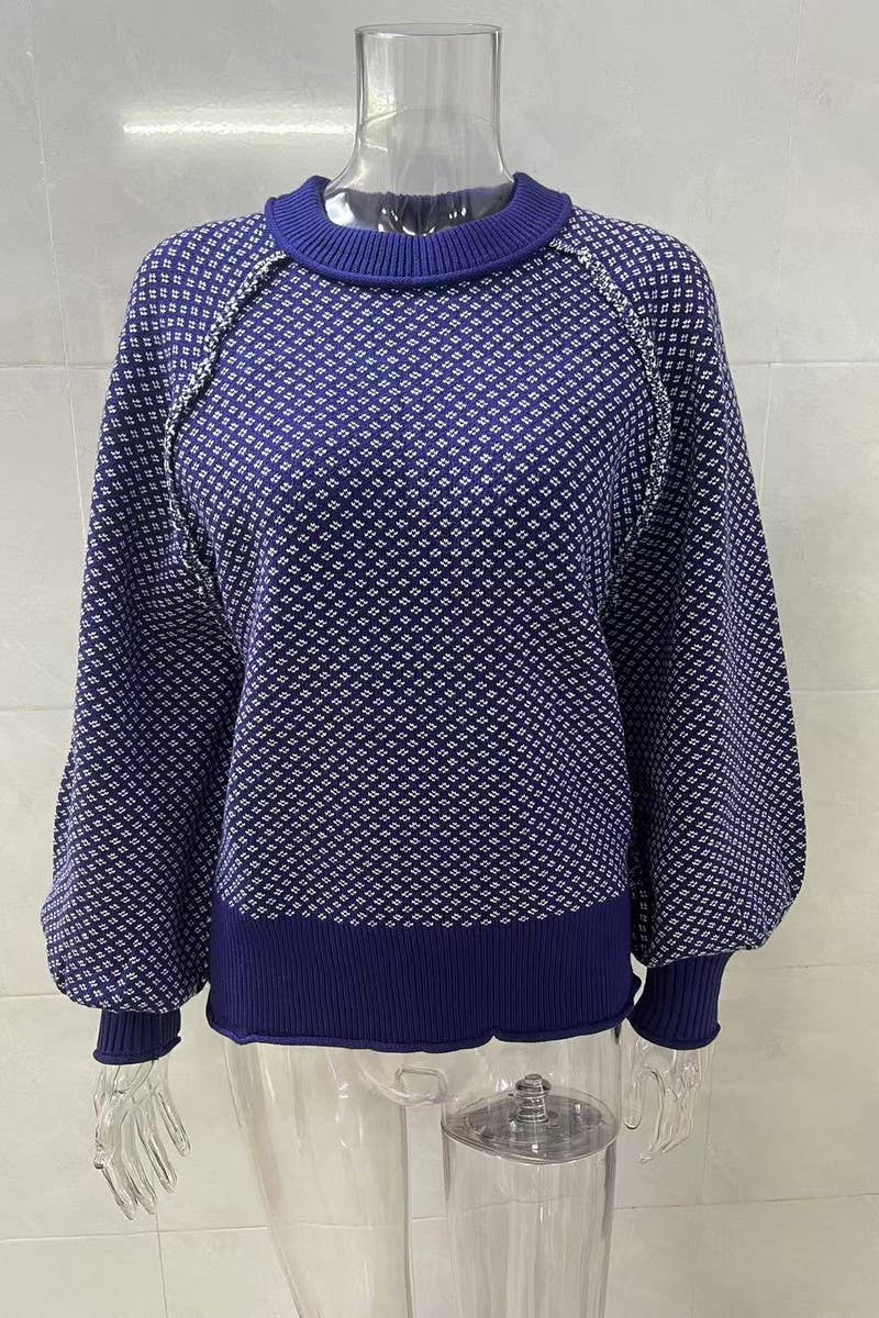 CWOSWL6263_PULLOVER JACQUARD LONG-SLEEVED CREW NECK SWEATER