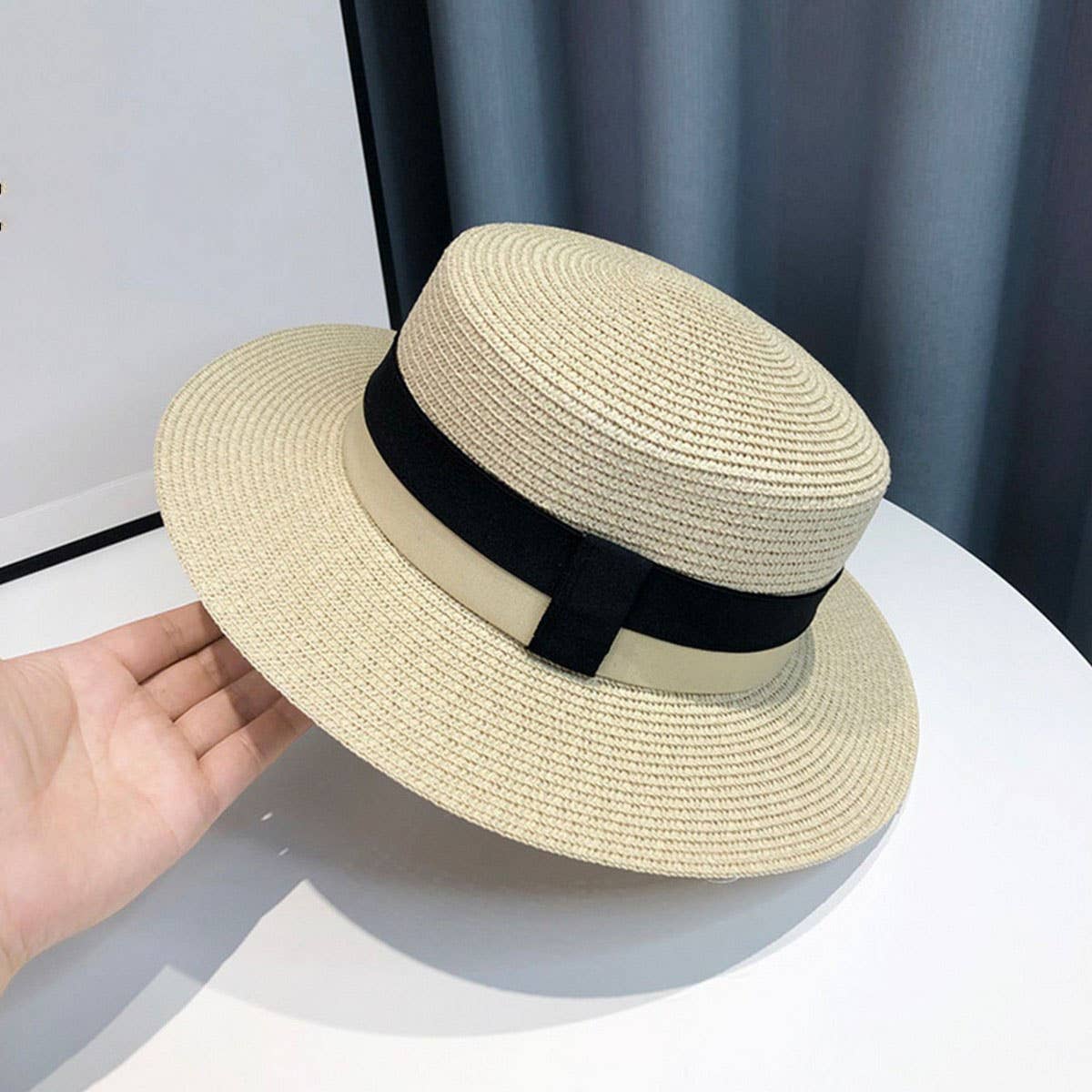 Retro flat hat sunshade elegant straw hat_CWAH3398