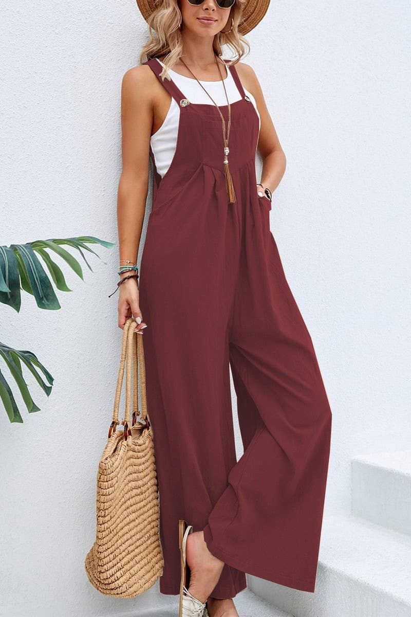 CWSJS00259_SOLID COLOR CASUAL LOOSE JUMPSUIT