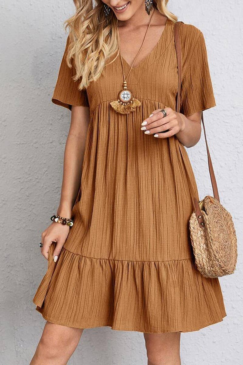 CWDSD10601_SUMMER LOOSE CASUAL SHORT-SLEEVED WAIST DRESS