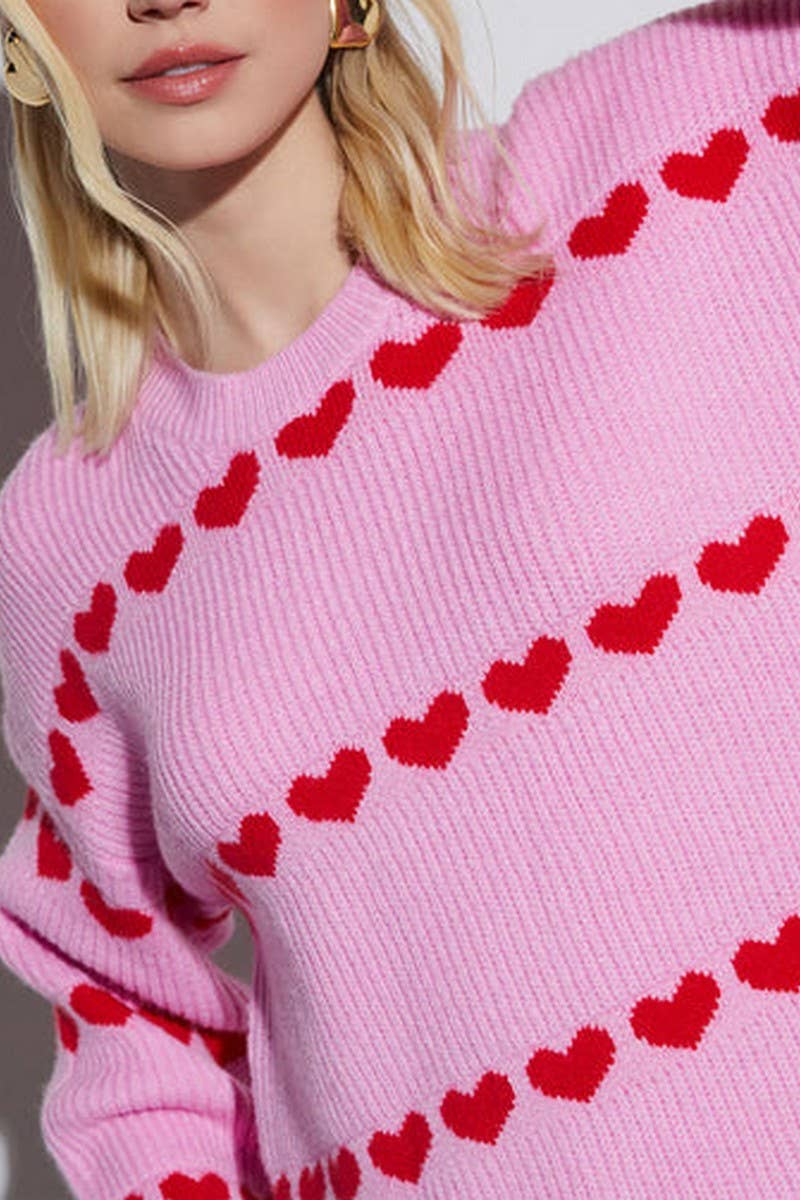 CWOSWL3098_LOOSE ROUND NECK HEART PULLOVER KNITTED SWEATER