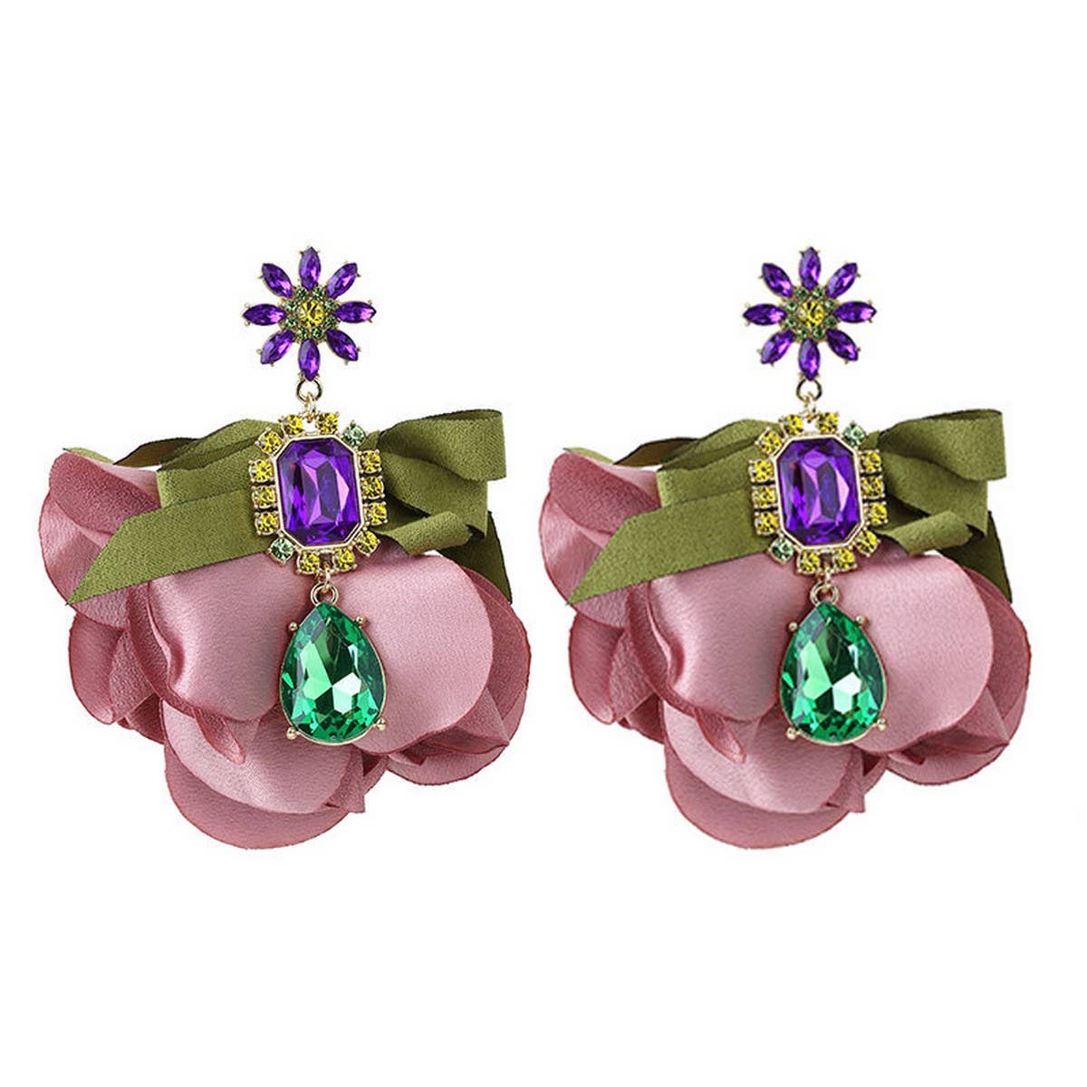Handmade Floral Fabric Earrings Elegant Woman's