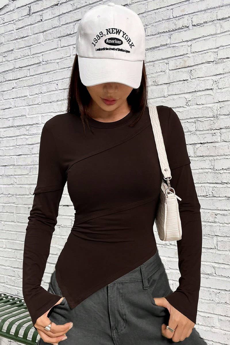 CWTBLL2725_ASYMMETRIC CREW NECK SOLID COLOR KNIT TOP