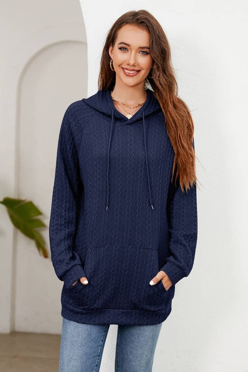 CWOHOL0983_HOODED DRAWSTRING LONG SLEEVE POCKET KNIT HOODIE