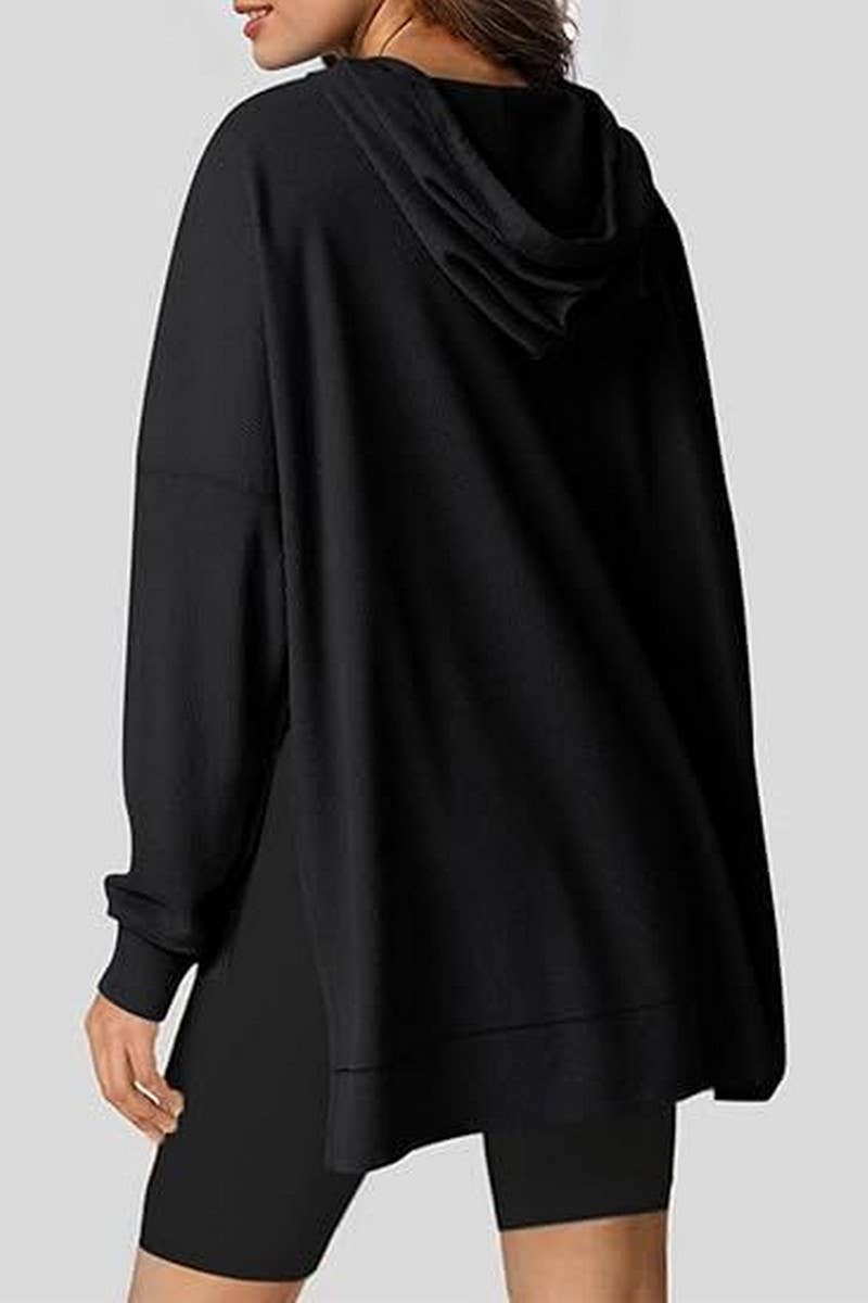 CWOHOL00633_RELAXED WAFFLE KNIT SIDE SLIT HOODED PULLOVER