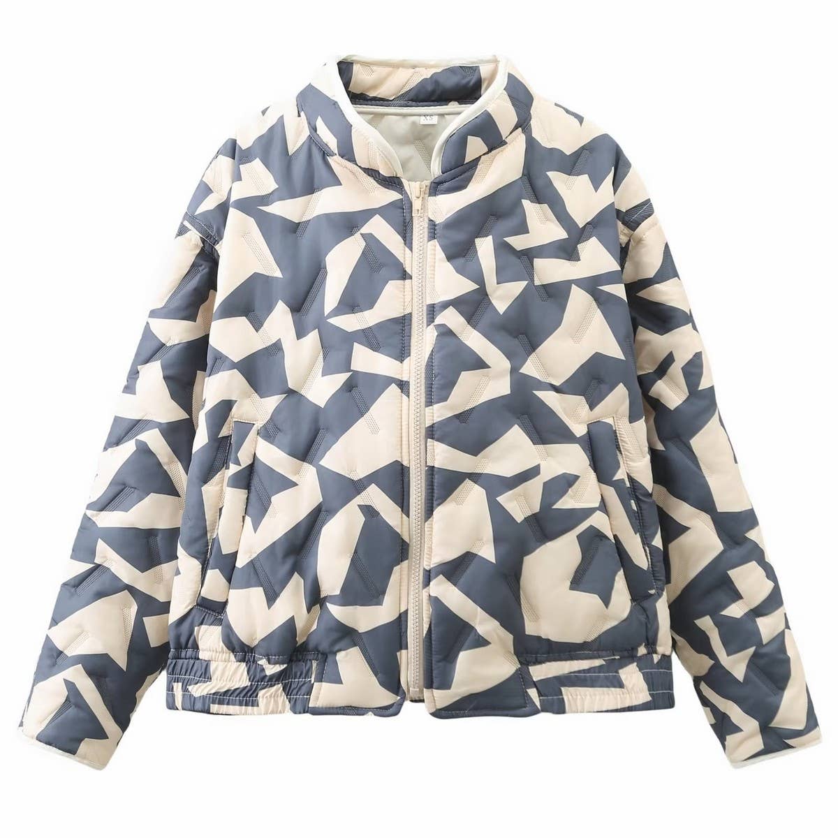 COLORBLOCK PRINT ZIP-UP QUILTED JACKET