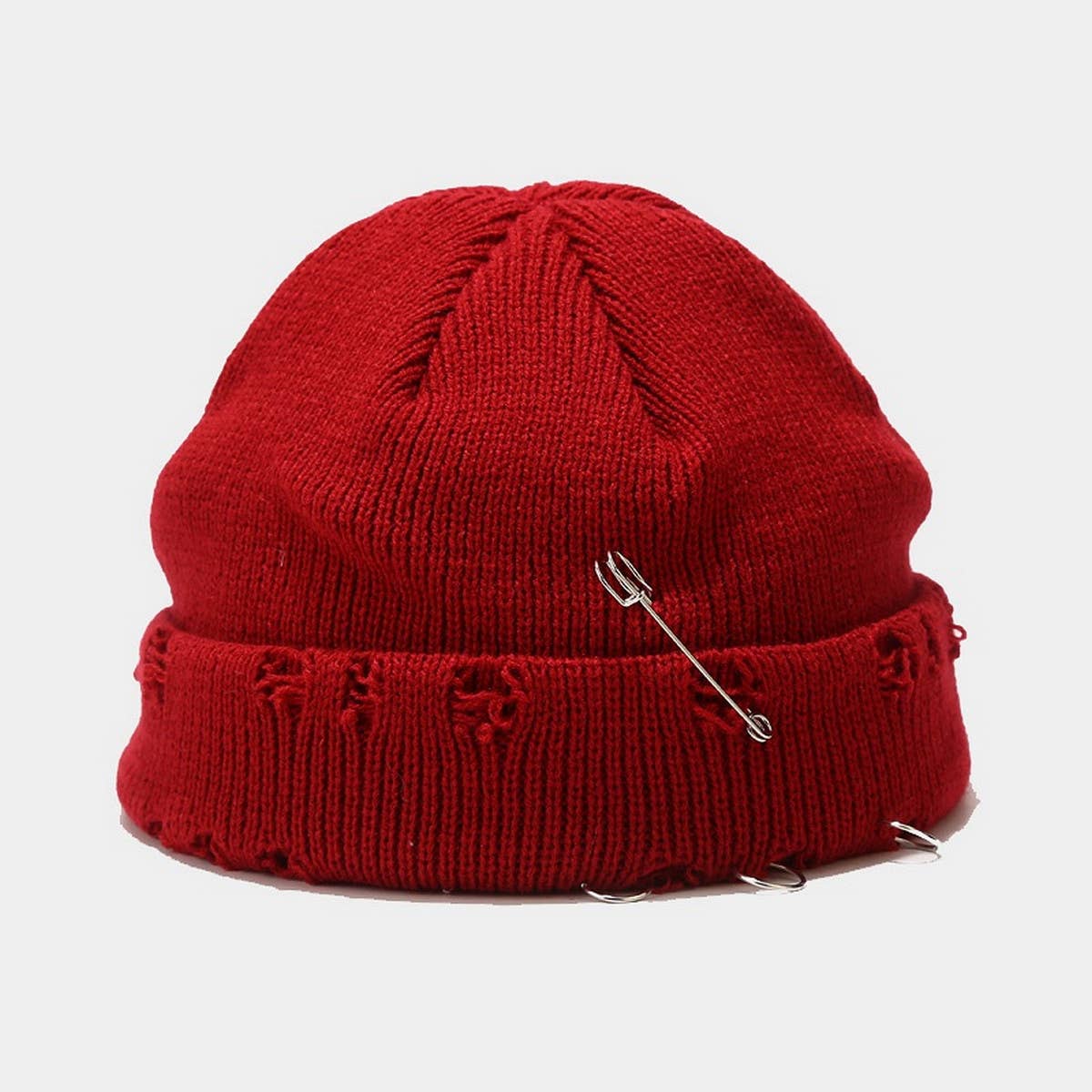CWAH3168_NEW STYLE IRON RING PIN HOLE WOOL KNITTED HAT