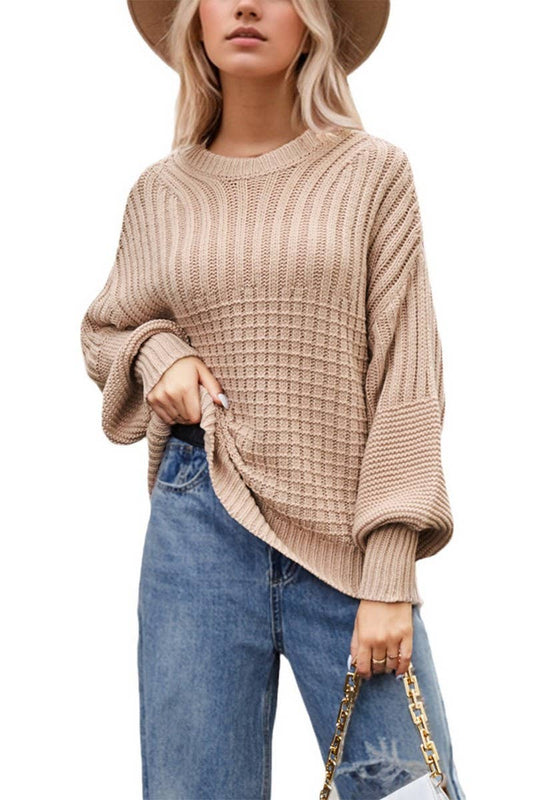 CWOSWL6834_VINTAGE SOLID COLOR CREW NECK LOOSE SWEATER