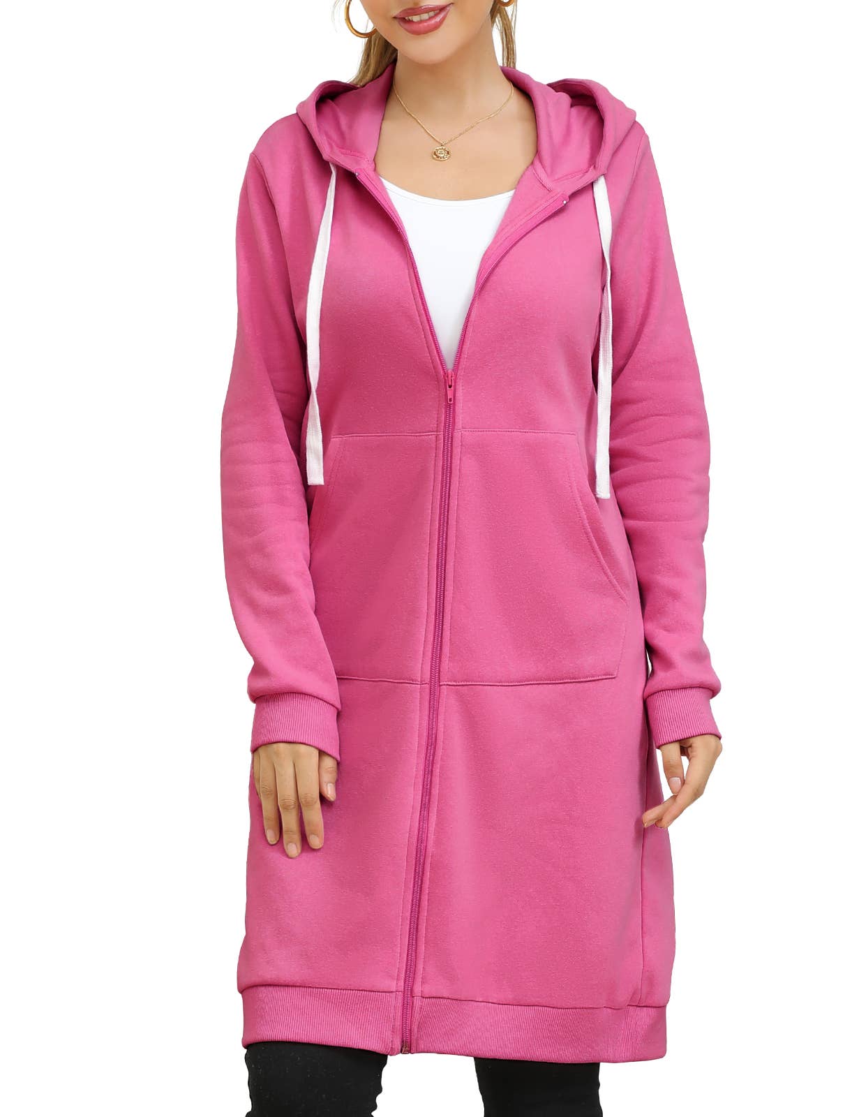 CWOHOL448_Lightweight Thin Zip-Up Hoodie Long Jacket