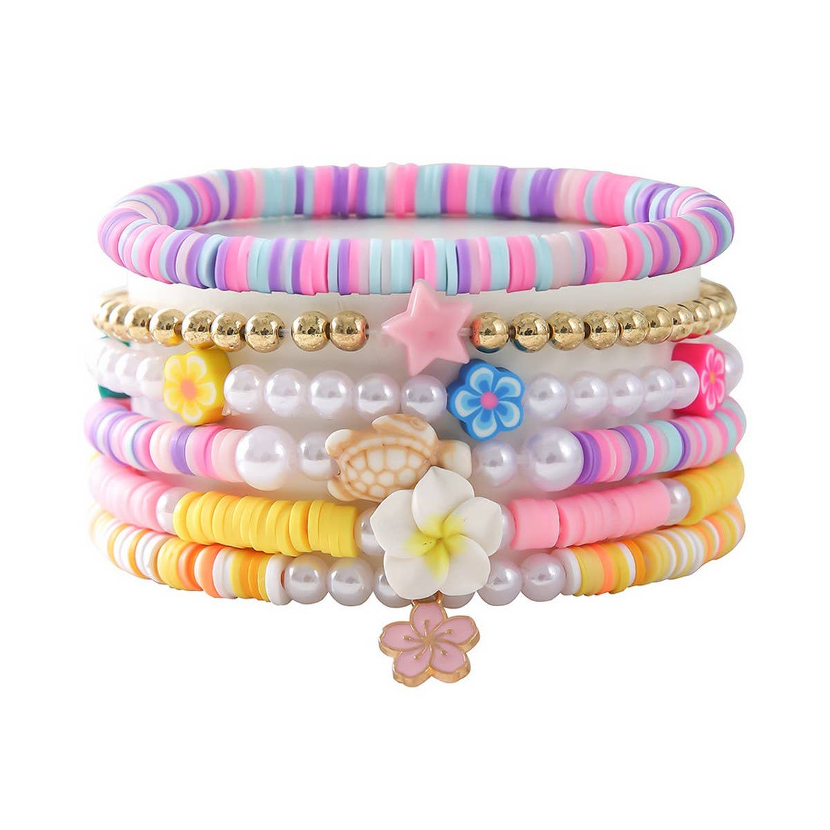 COLORFUL POLYMER CLAY FLOWER SHELL BRACELET SET