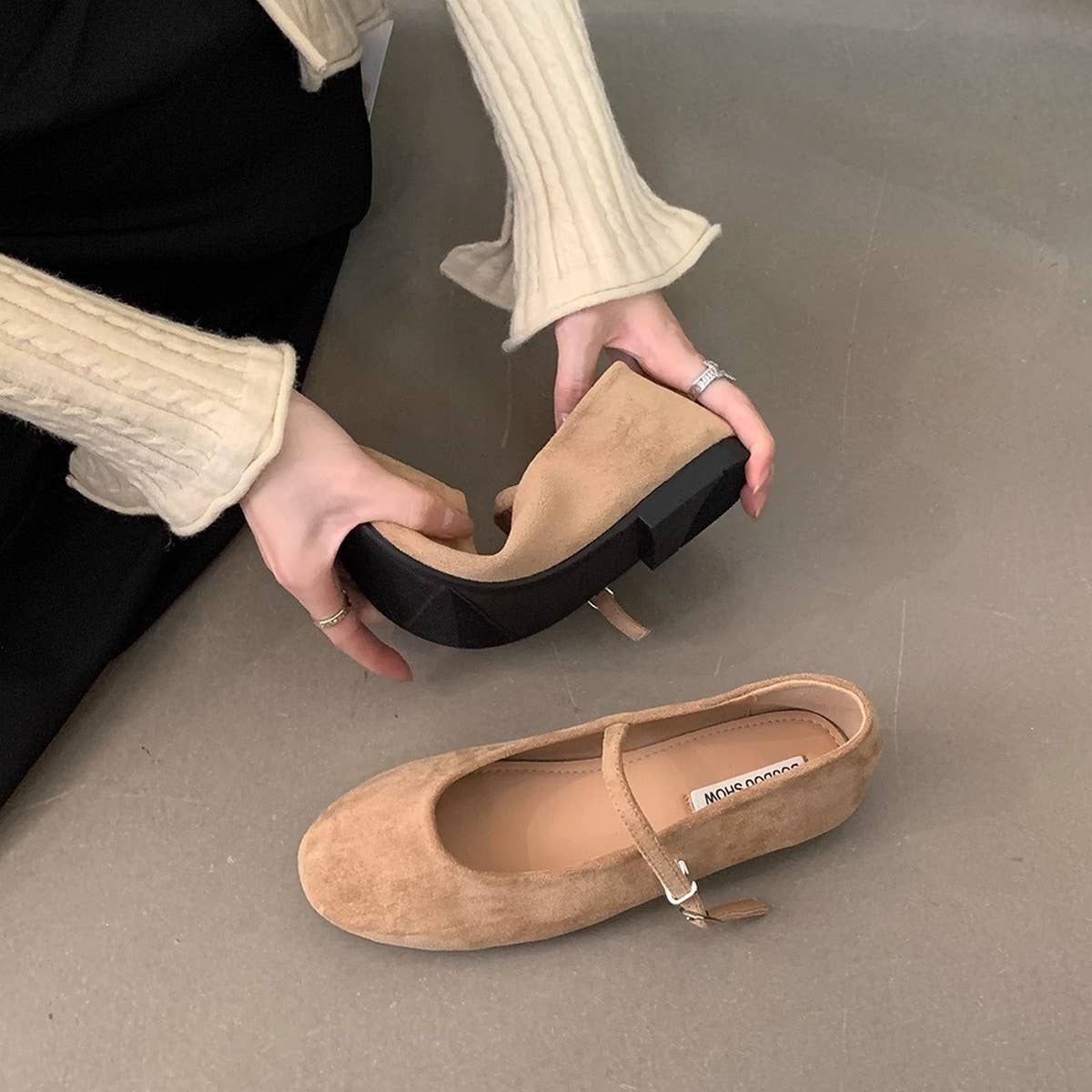 Red Flat Mary Jane Ballet Shoes with Anti-Slip Sole_CWSHF006