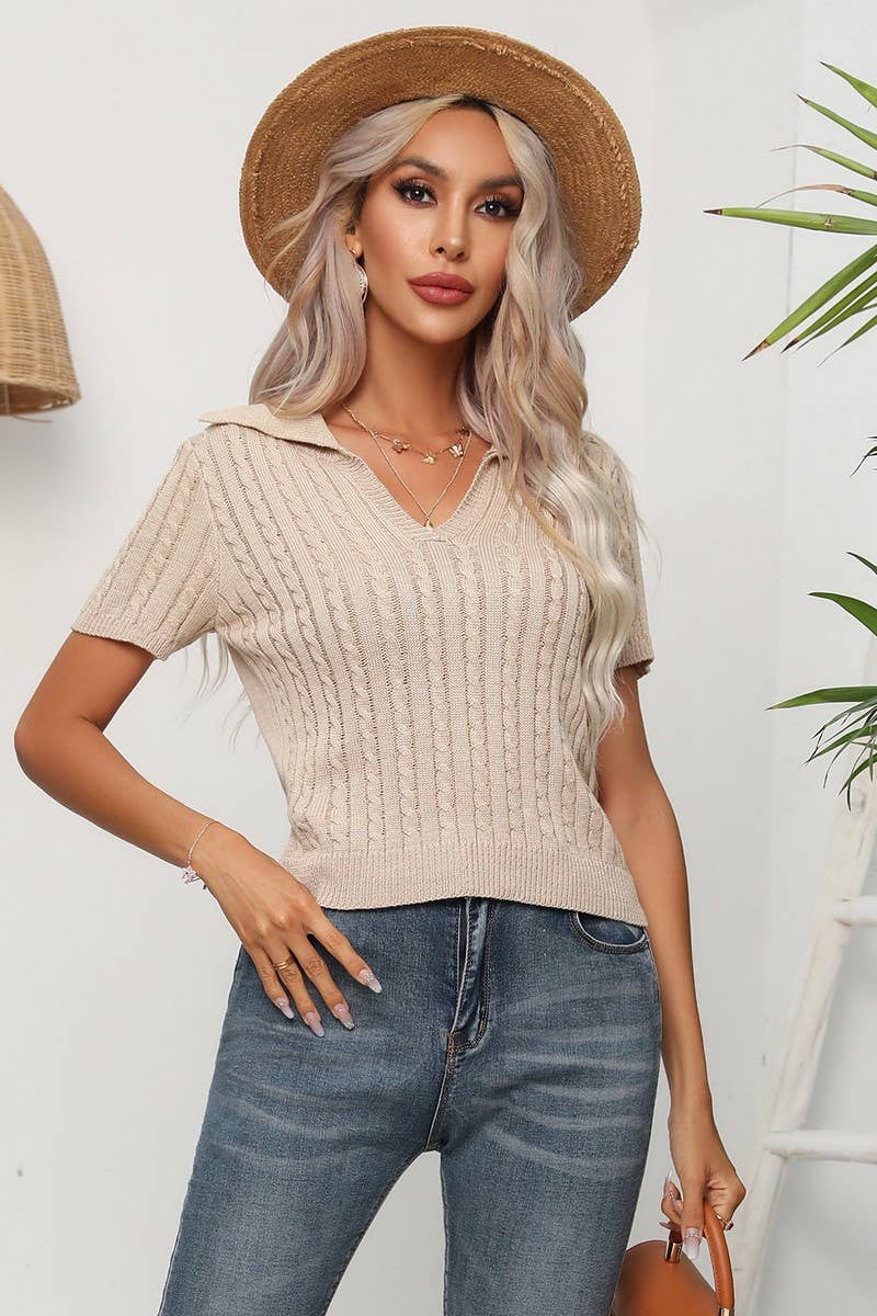 CWOSWS0059_Casual V-Neck Short Sleeve Pullover Sweater