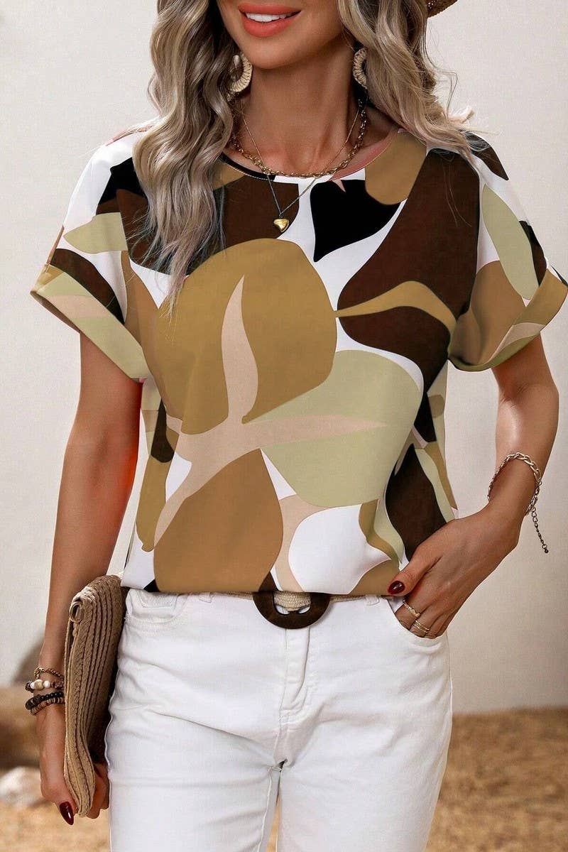 CWTTS1380_SUMMER FASHION PRINTED U-NECK SHORT SLEEVE TOP