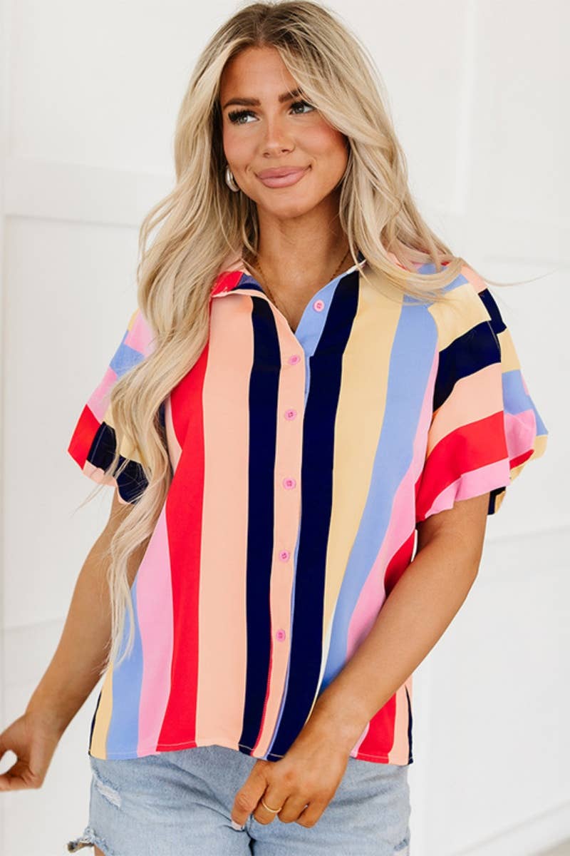 CWTSTS0489_SUMMER SHORT SLEEVE STRIPED SHIRT TOP