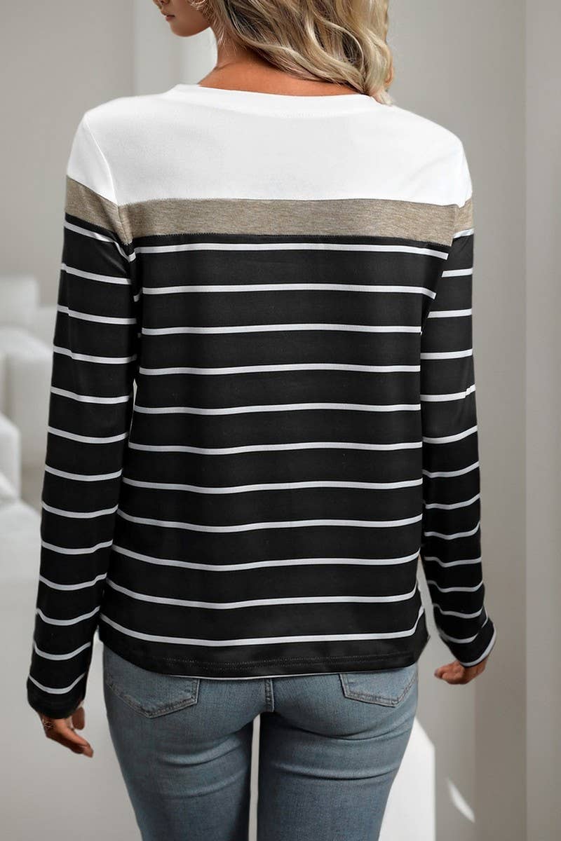 CWTBLL3573_2025 NEW STYLE SPLICING LONG SLEEVE STRIPED T-SHI