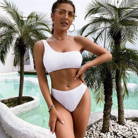One Shoulder High Waist Bikini-Sexy Solid Swimsuit_CWMW0171