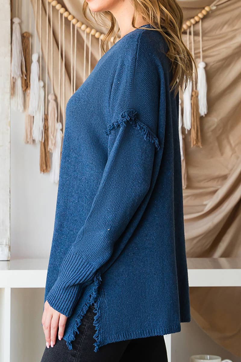 CWOSWL646-P_BUTTON DOWN FRINGE SHOULDER SWEATER KNIT TOP