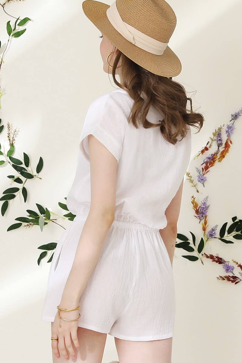 CWSJS224_HENLEY NECK SHORT SLEEVE JUMPSUIT ROMPER