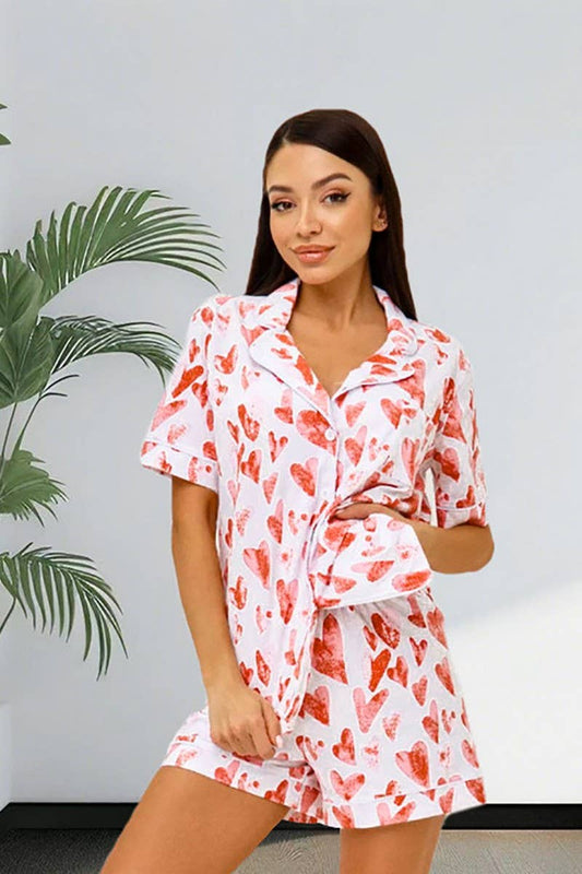 CWSPJ0187_HEART PRINT LOOSE HOMEWEAR PAJAMA SET