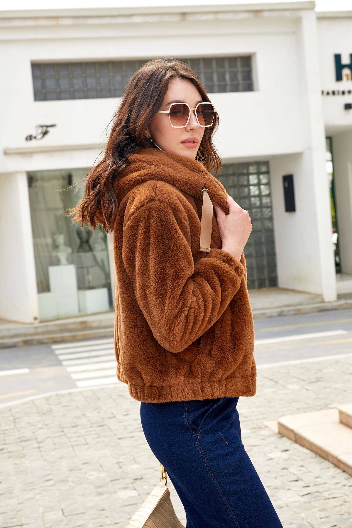 Fleece jacket hooded long sleeve warm padded jacket